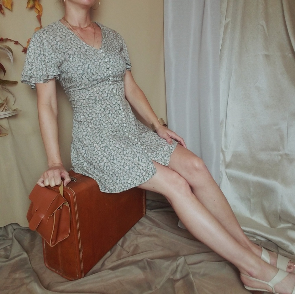 Vintage Mint Green Floral Button-Front Dress - Picture 2 of 7